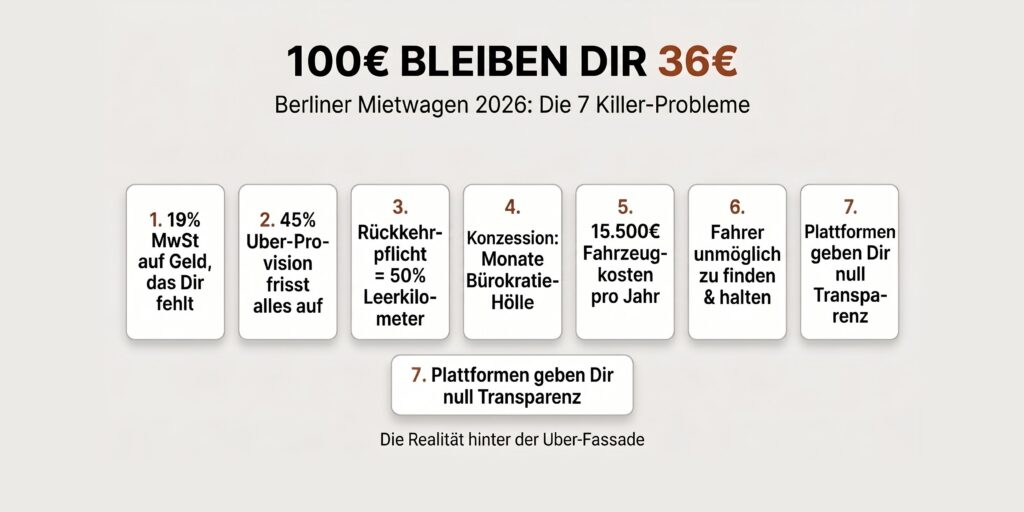 Mietwagenunternehmer 2026: die 7 größten Probleme (MwSt, Rückkehrpflicht, Konzession)